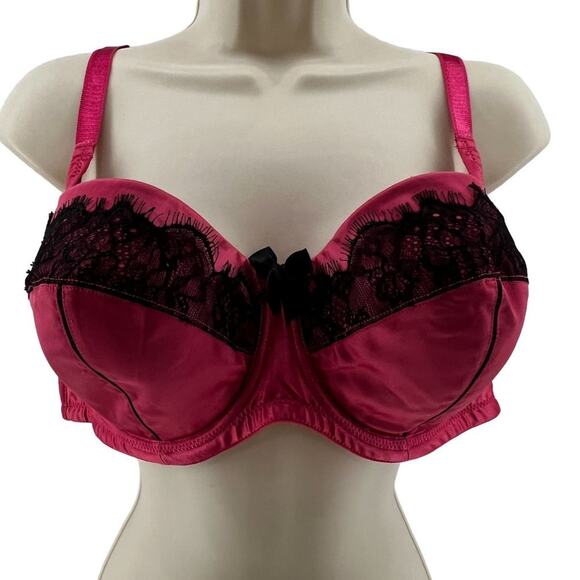 Adore Me Deep Pink Satin Black Eyelash Lace 40D - Picture 1 of 7